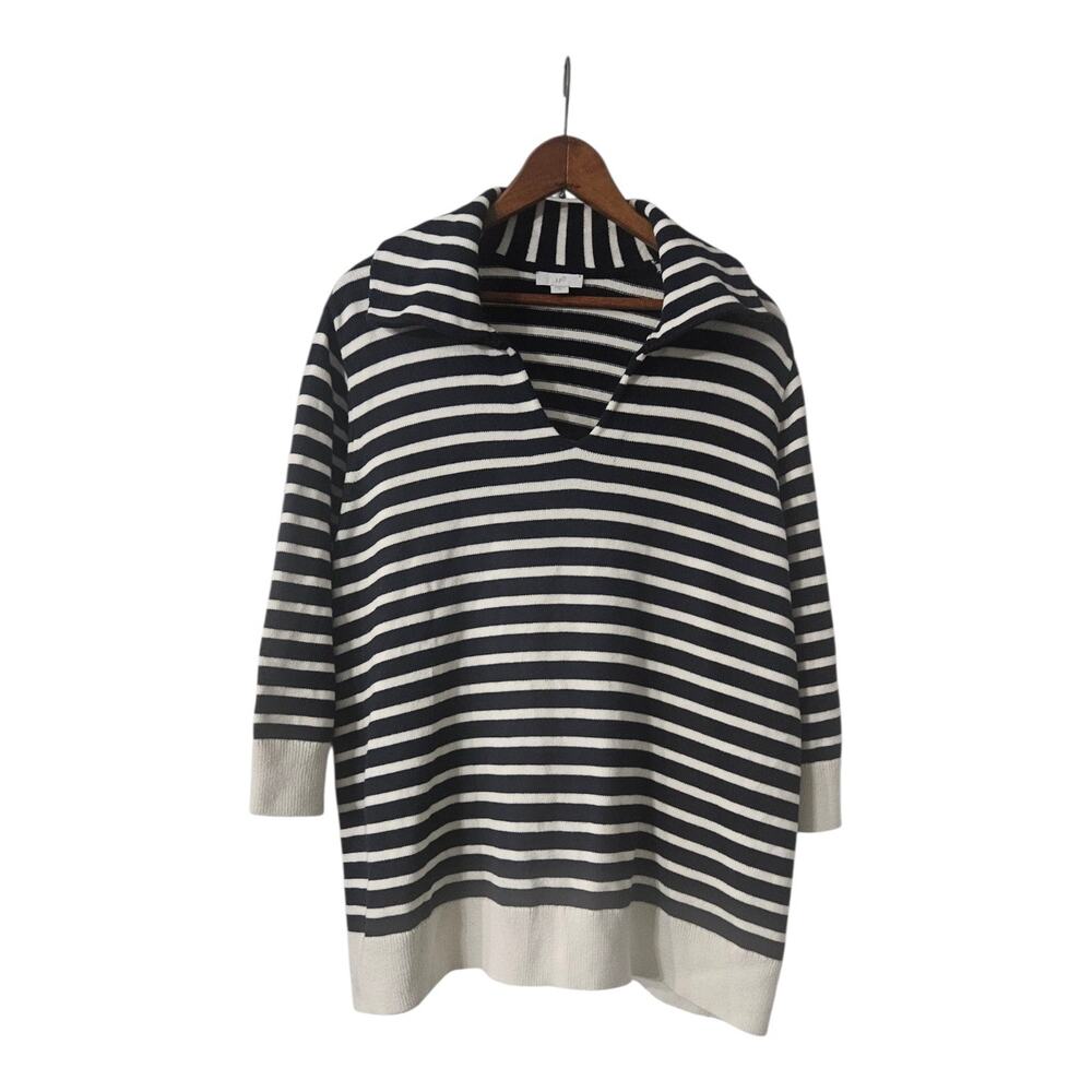J. Jill Striped Split Collar Sweater Nautical Womens Size XL 3/4 Sleeves